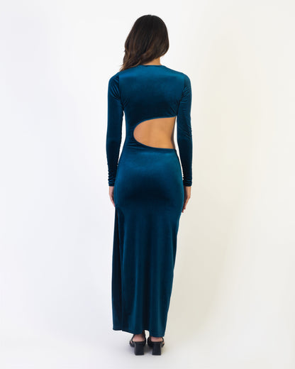 Moonlit Velvet Dress - Blue