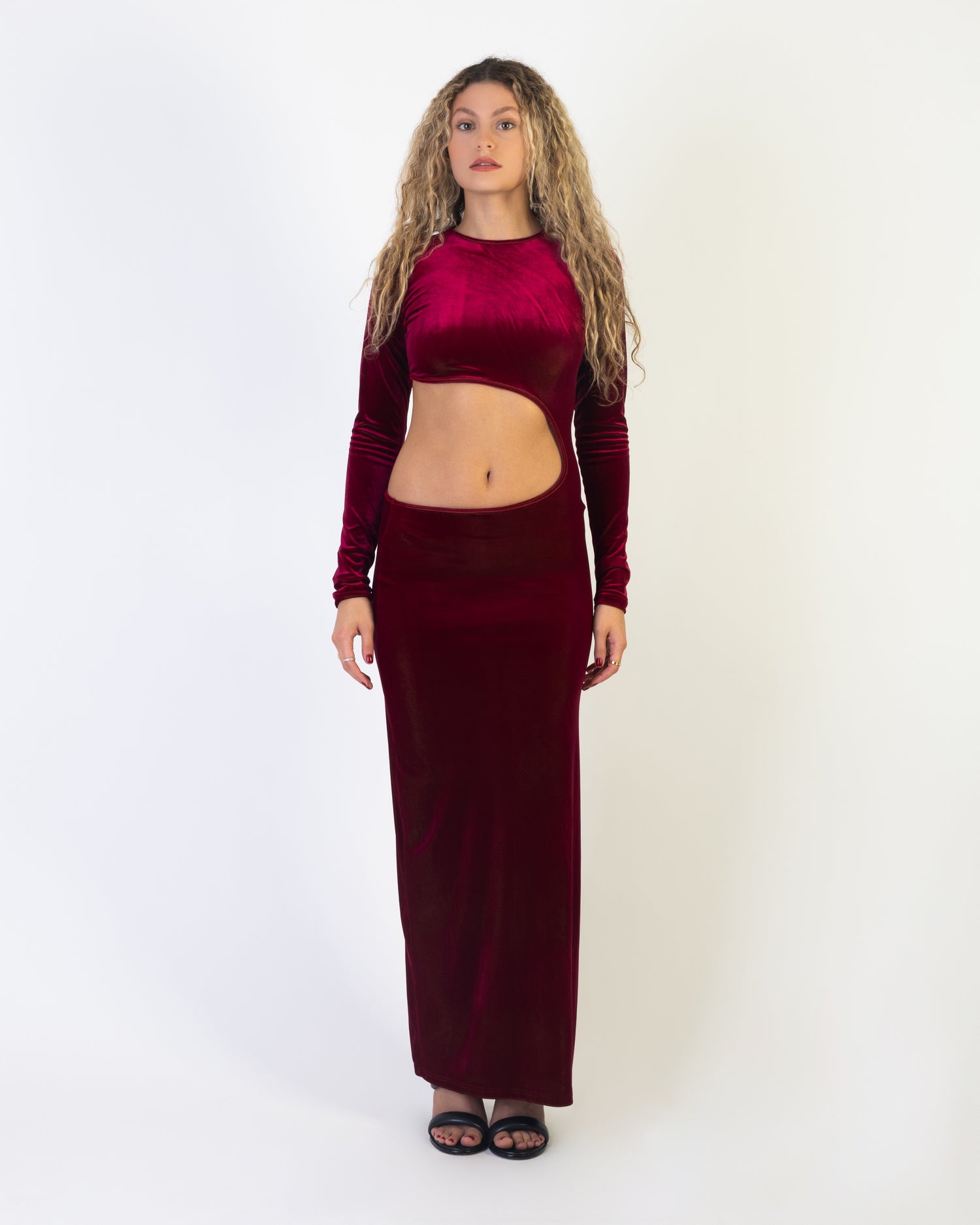 Moonlit Velvet Dress - Burgundy