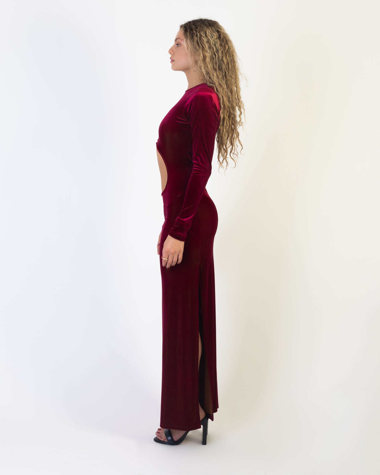 Moonlit Velvet Dress - Burgundy