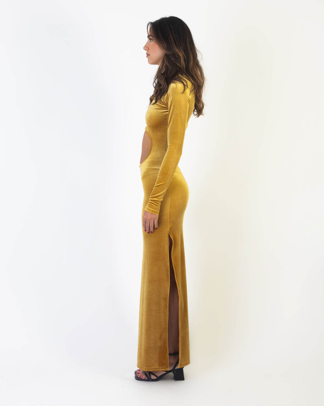 Moonlit Velvet Dress - Yellow