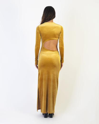 Moonlit Velvet Dress - Yellow