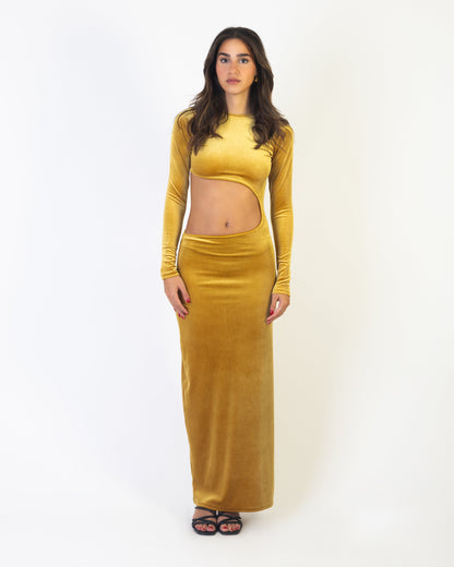 Moonlit Velvet Dress - Yellow